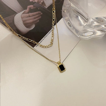 Black Color Double Layer Square Design Necklace - DS Traders