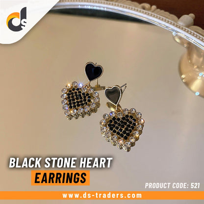 Black Shiny Stone Heart Earrings - DS Traders