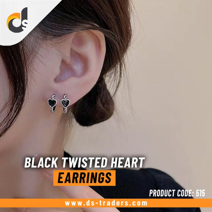 Black Twisted Heart Earrings - DS Traders