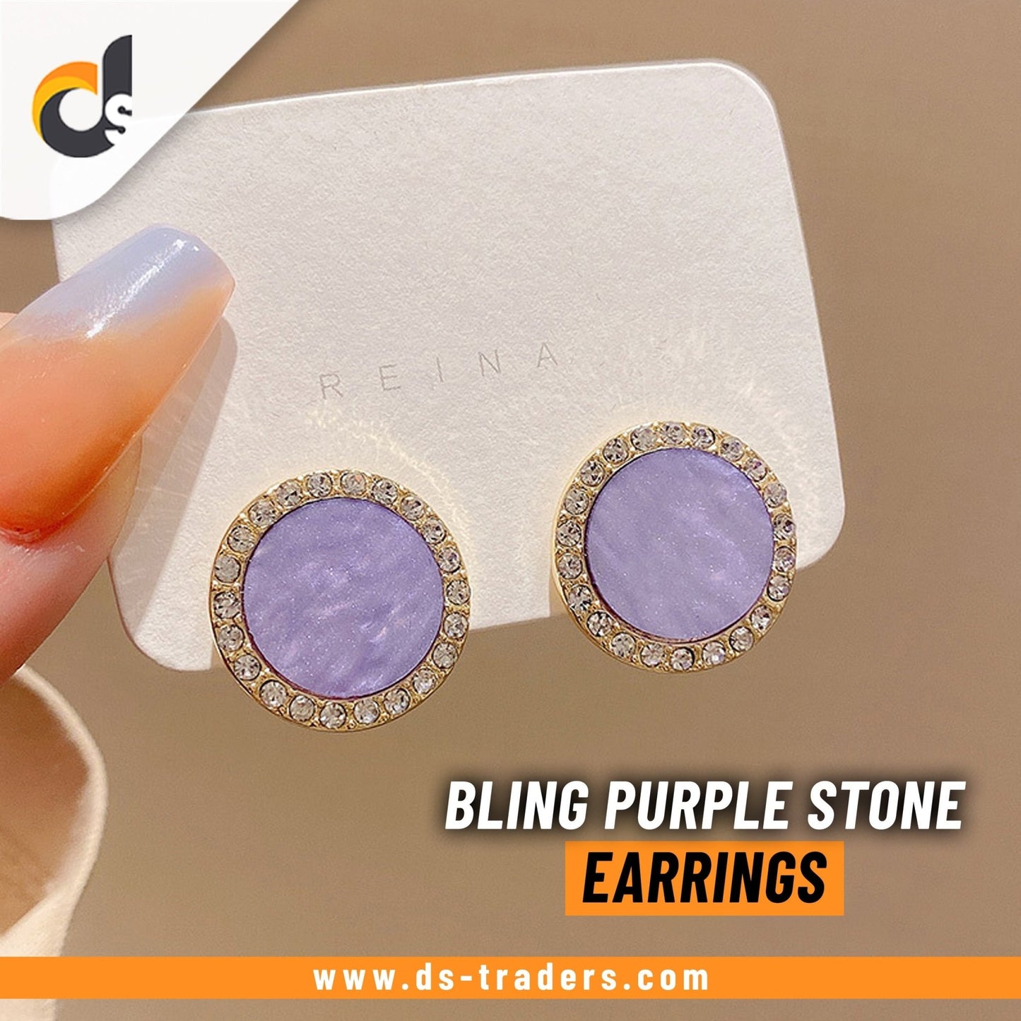 Bling Purple Stone Earrings - DS Traders