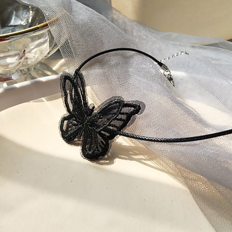 Butterfly Necklace Black Collar Short - DS Traders
