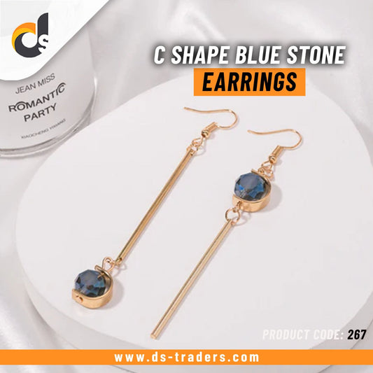 C Shape Blue Pearl Earrings - DS Traders