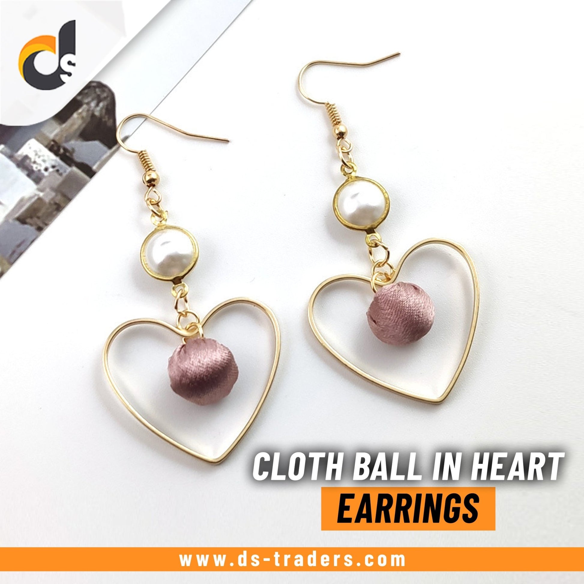 Cloth Ball in Heart Earrings - DS Traders