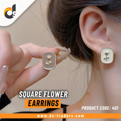 Crystal Square Flower Earrings - DS Traders