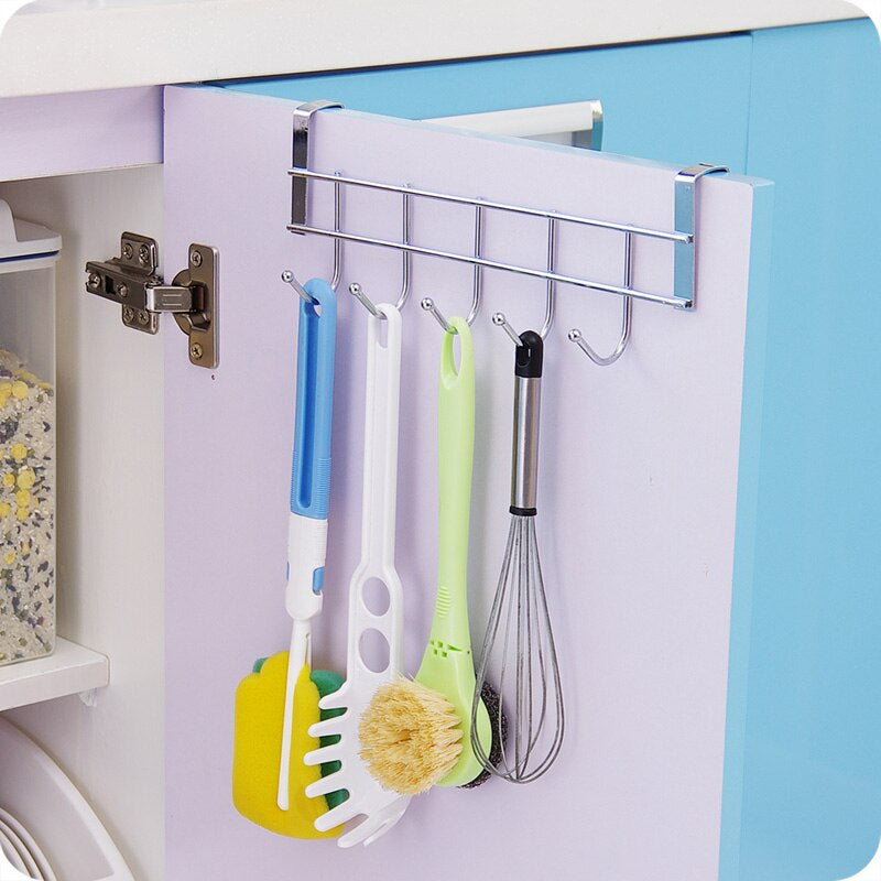 Stainless Steel Kitchen Bathroom 5 Hook Door Hanger.