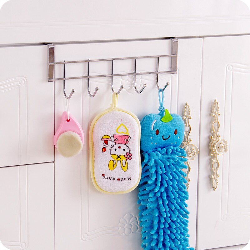 Stainless Steel Kitchen Bathroom 5 Hook Door Hanger.