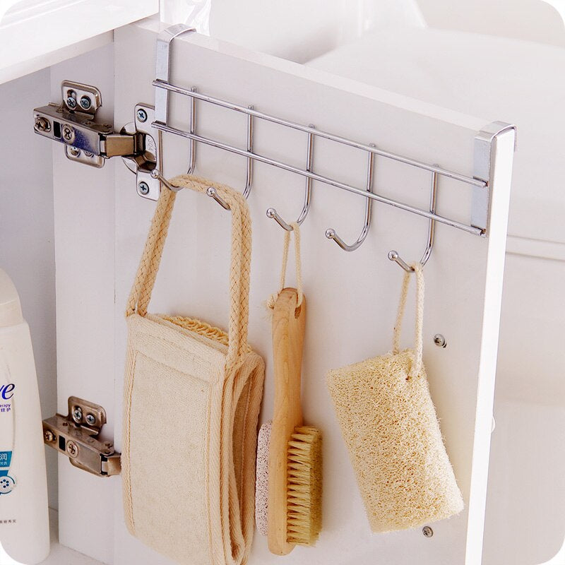 Stainless Steel Kitchen Bathroom 5 Hook Door Hanger.