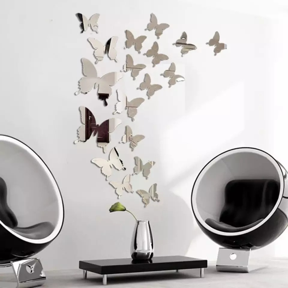 Home Decor Beautiful Mirror Self Adhesive Butterflies.