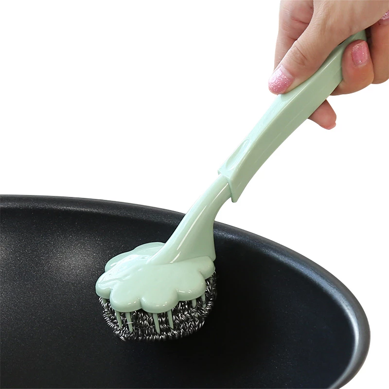 Long Handle Removable Steel Wire Ball Cleaning Brush