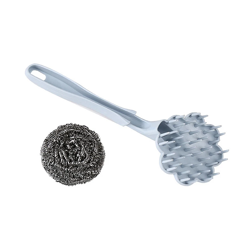Long Handle Removable Steel Wire Ball Cleaning Brush
