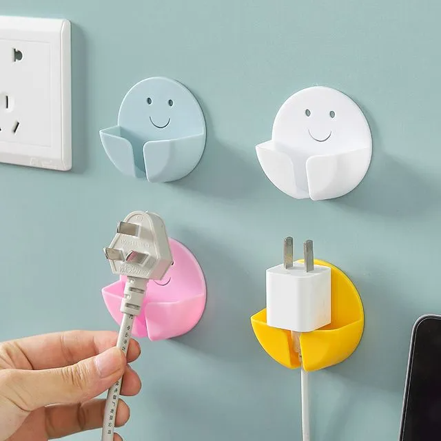 Pack Of 2 Smiley Plastic Adhesive Power Plug Wall Holder.