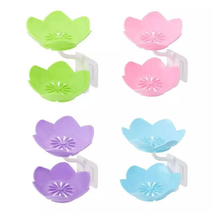 Self Adhesive Drain Soap Box Double Layer Flower Shaped Soap Tray