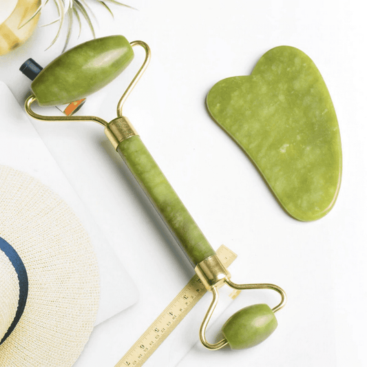 Anti-Aging Natural Stone Jade Roller With  Gua-Sha For Face Massage Skin.