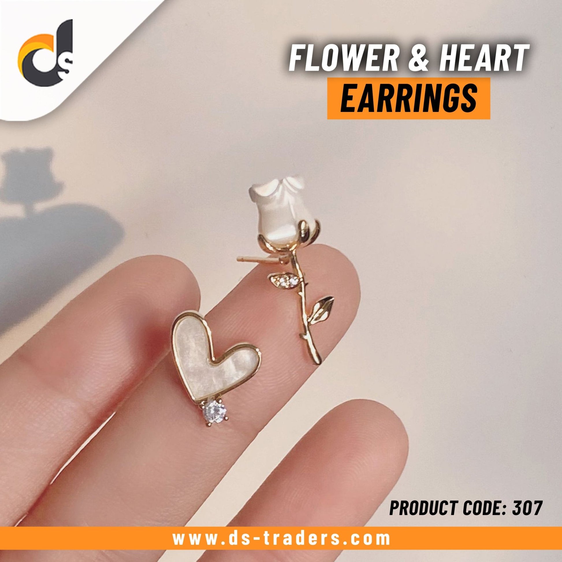 Flower and Heart Earrings - DS Traders