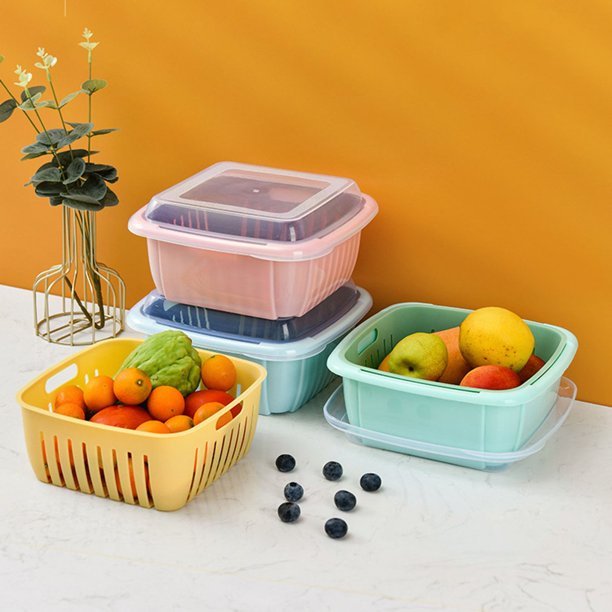 Fruit Vegetable Washing Drain Basket - Square Basket Strainer With Lid - DS Traders