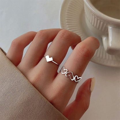 Heart Wave Silver Ring 2pcs Set - DS Traders