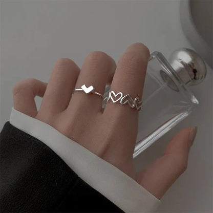 Heart Wave Silver Ring 2pcs Set - DS Traders