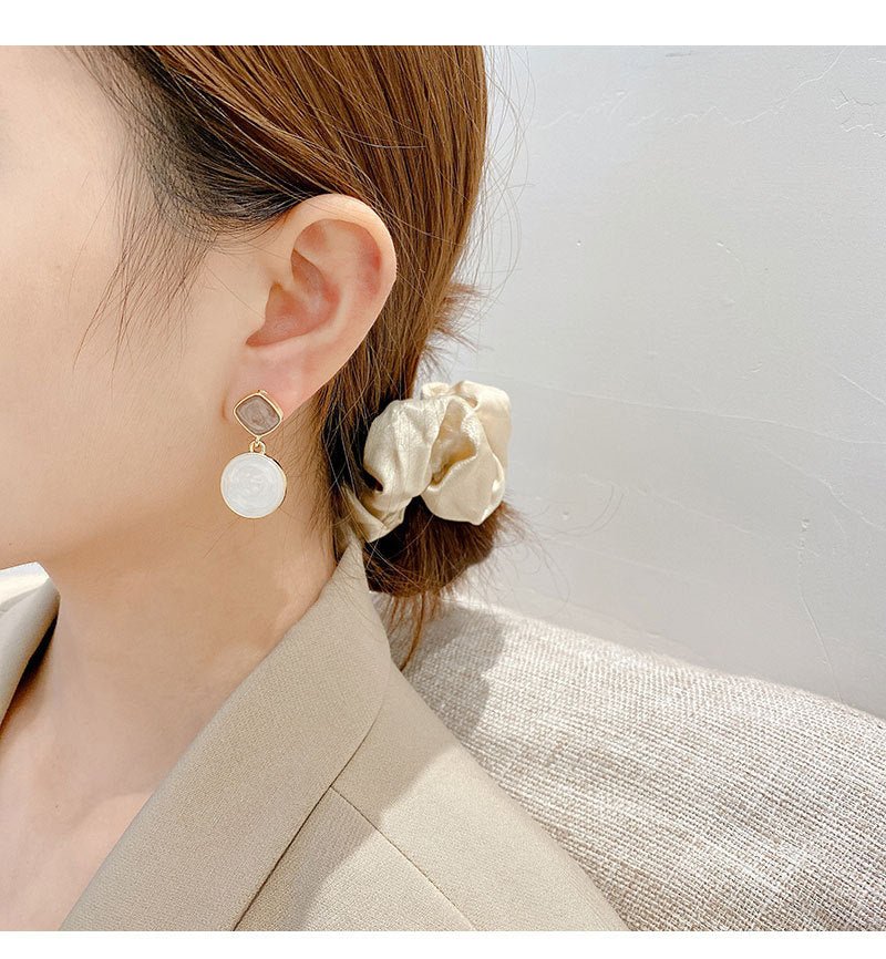 Korean Square Round Drop Earrings - Brown Color - DS Traders