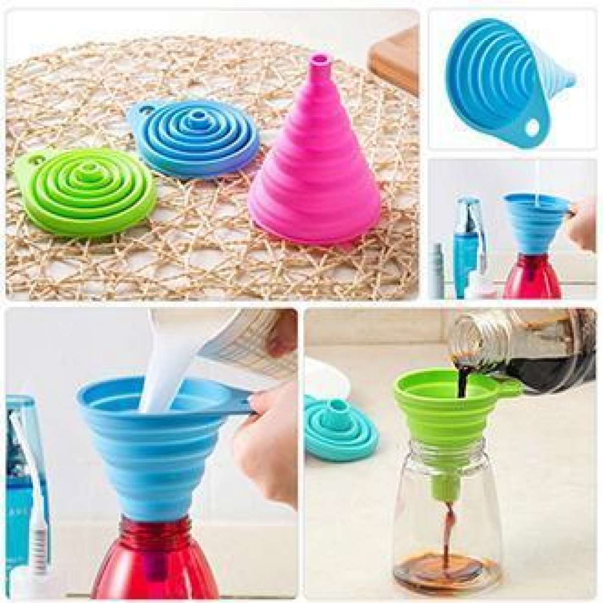 Pack Of 2 - Foldable and Collapsible Silicone Funnel - DS Traders