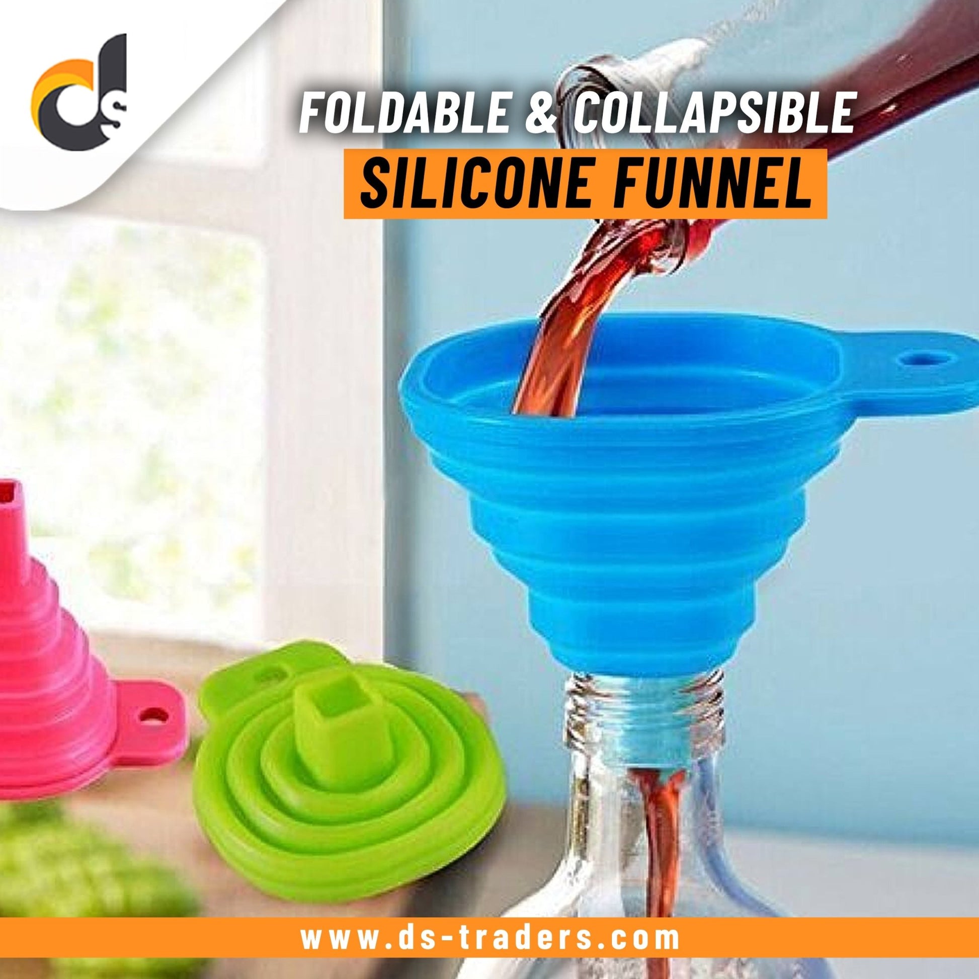 Pack Of 2 - Foldable and Collapsible Silicone Funnel - DS Traders