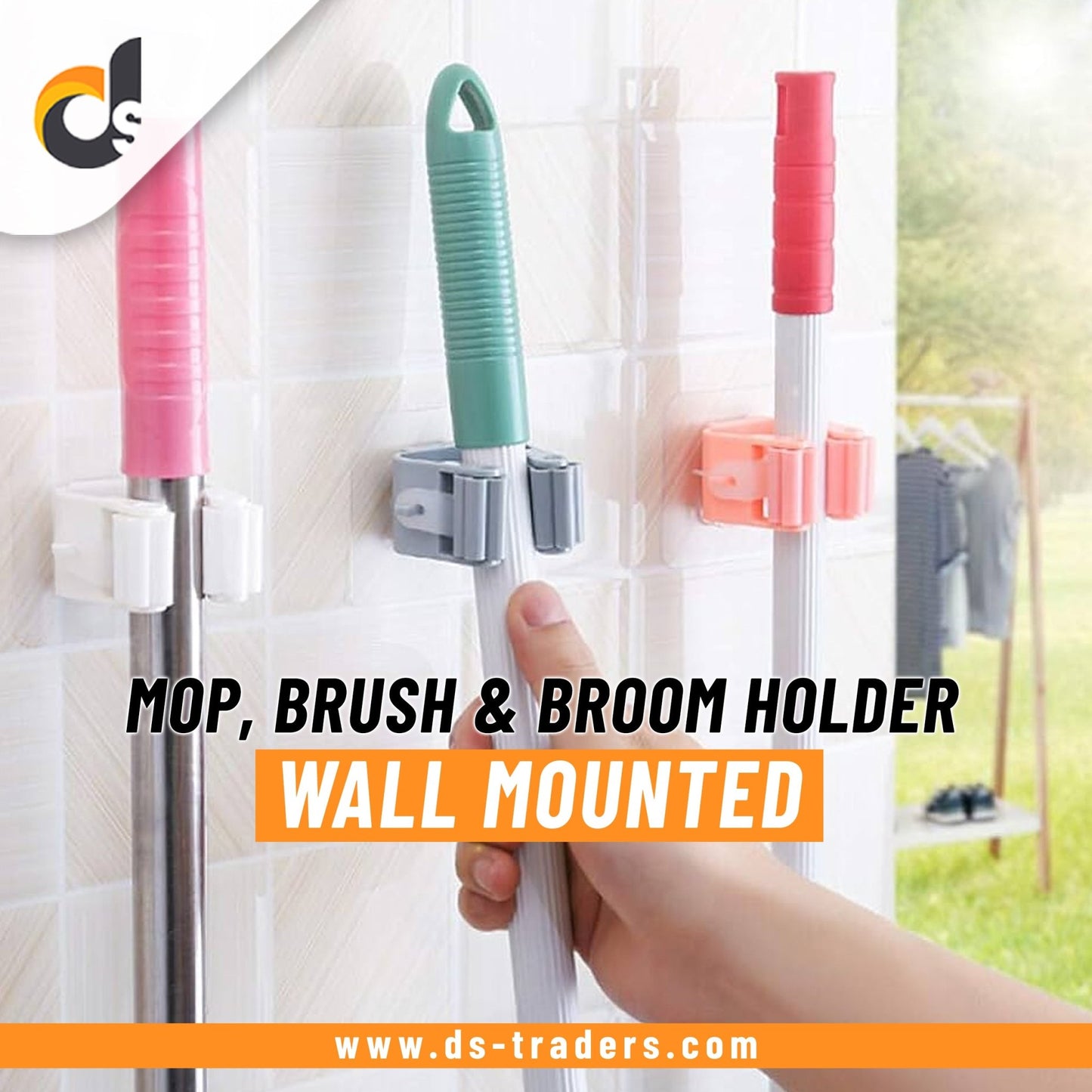Pack Of 3 - Wall Mounted Mop, Brush & Broom Holder - DS Traders