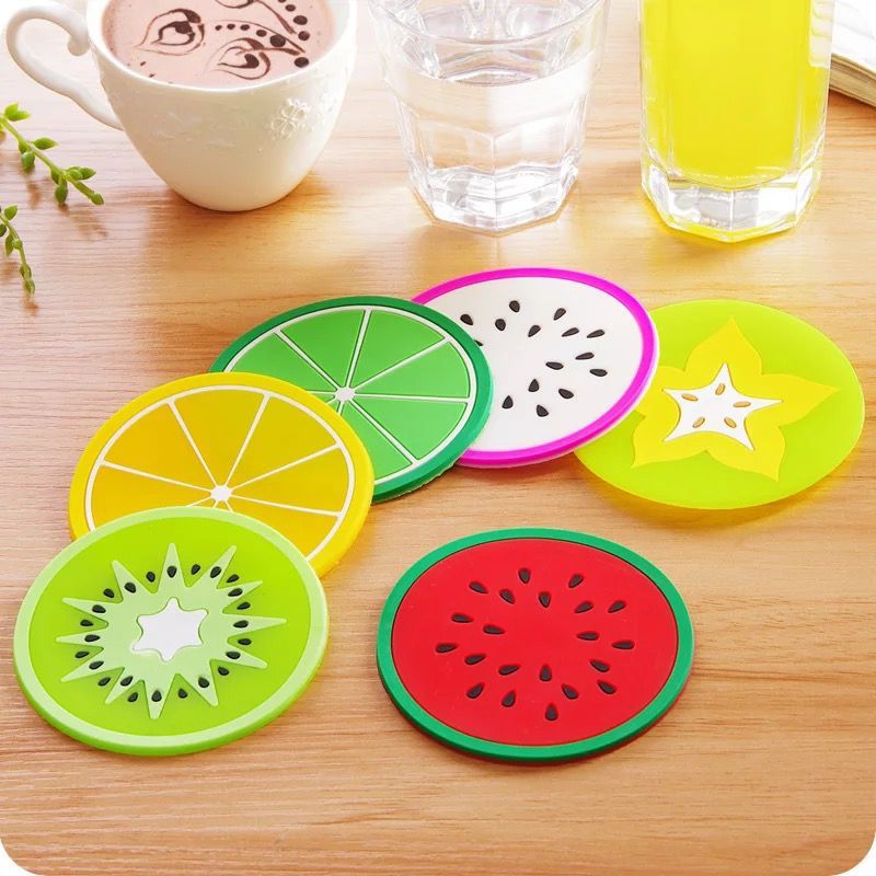 Pack of 5 silicone matts beautiful fruits slices shape Tea mat (Random Designs) - DS Traders