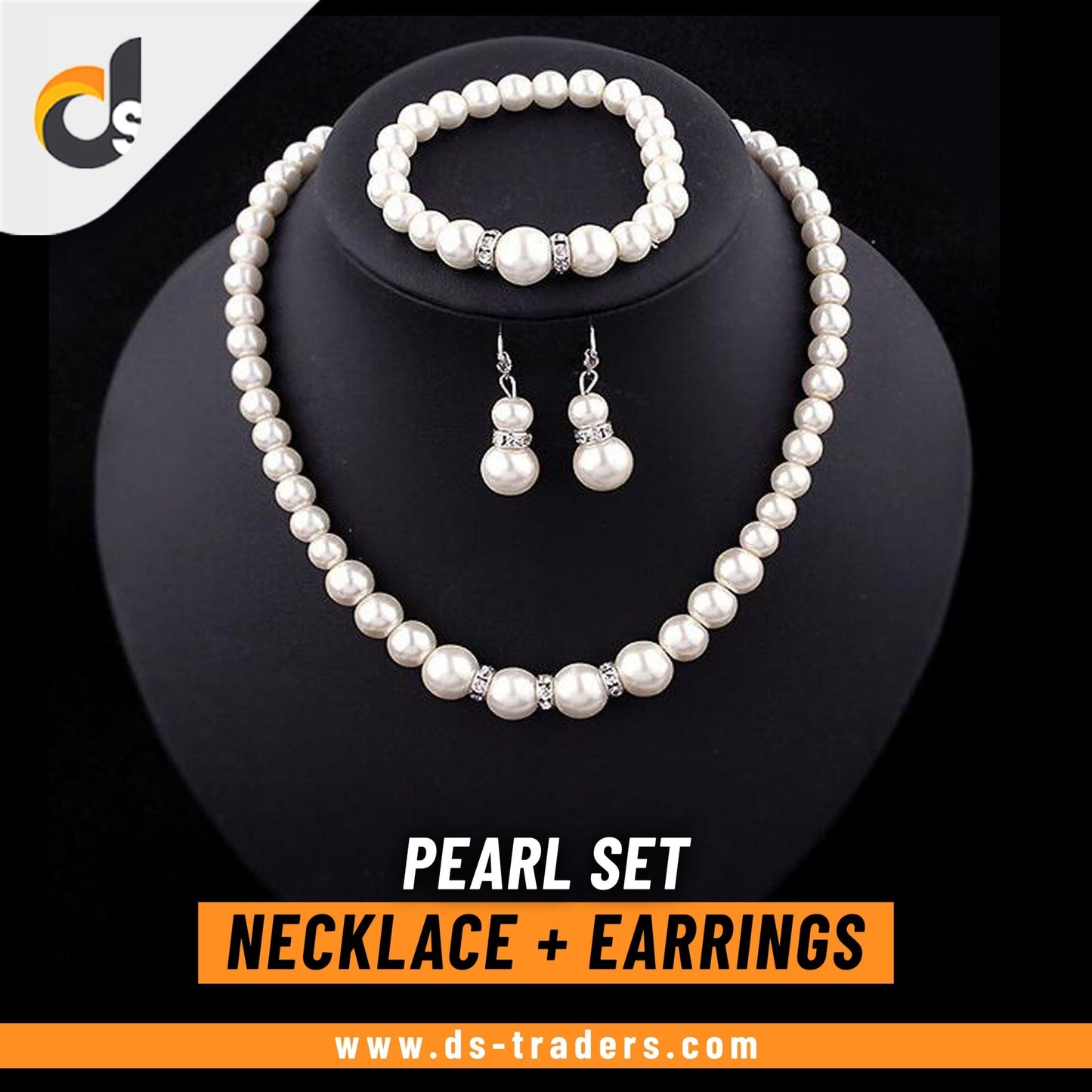 Pearl Necklace Set | Necklace with Earrings and Bracelet - DS Traders