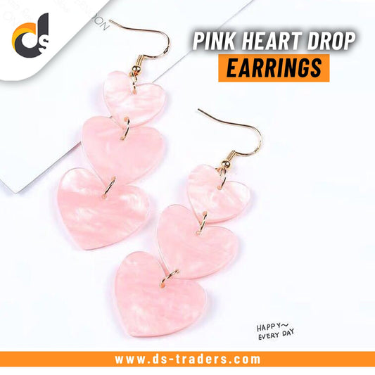 Pink Heart Drop Earrings - DS Traders