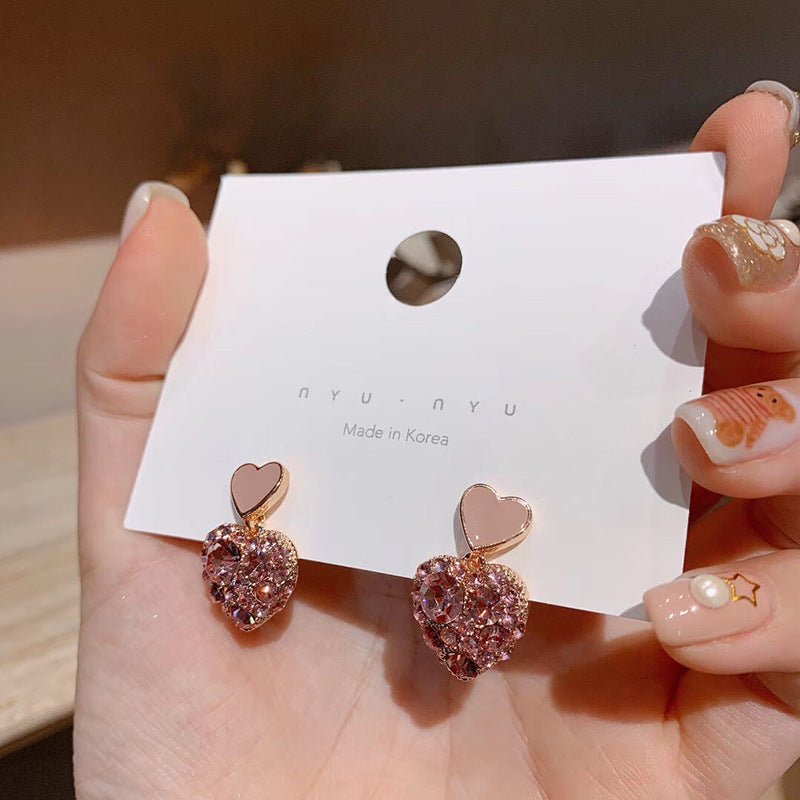 Pink Shiny Heart Earrings - DS Traders