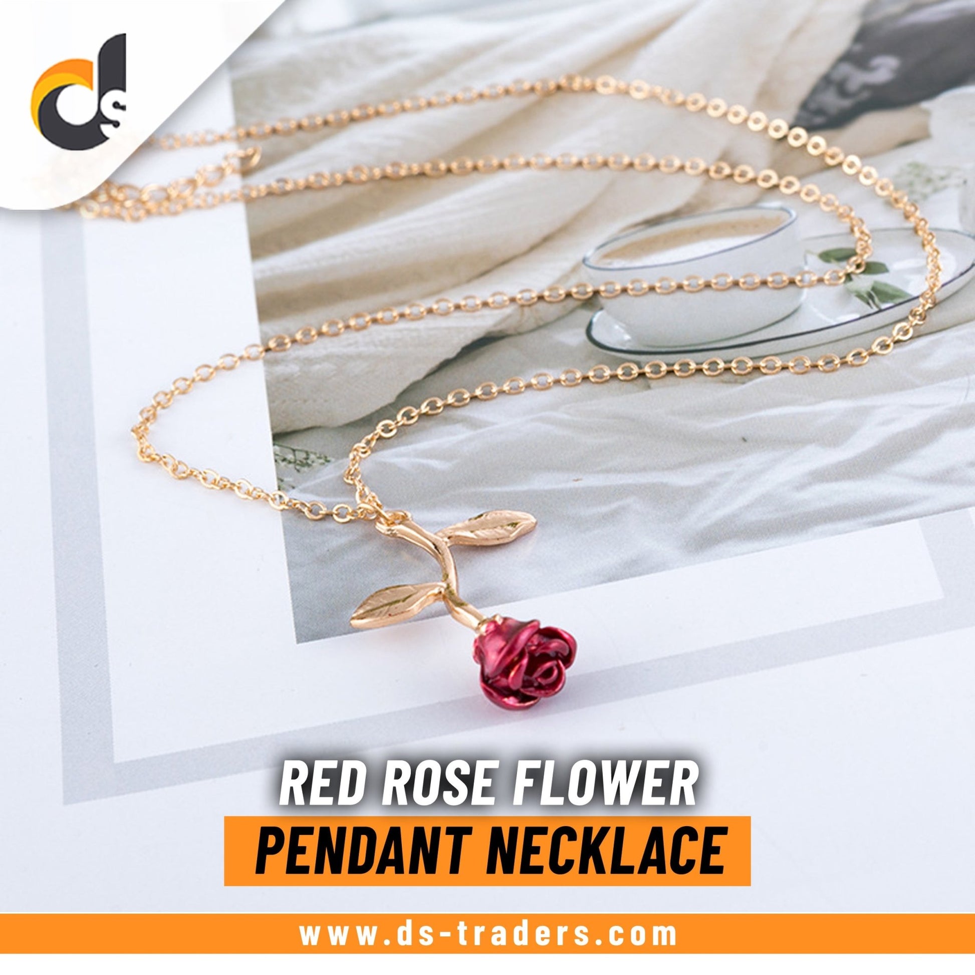 Red Rose Flower Pendant Necklace - DS Traders