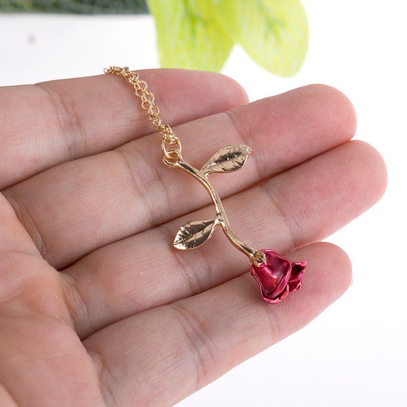Red Rose Flower Pendant Necklace - DS Traders