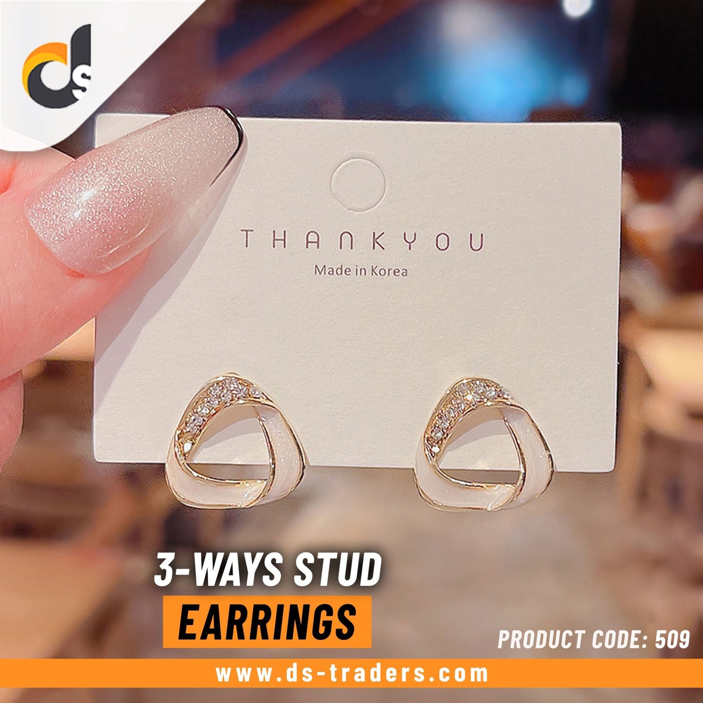 Rhinestone 3-Ways Stud Earrings - DS Traders