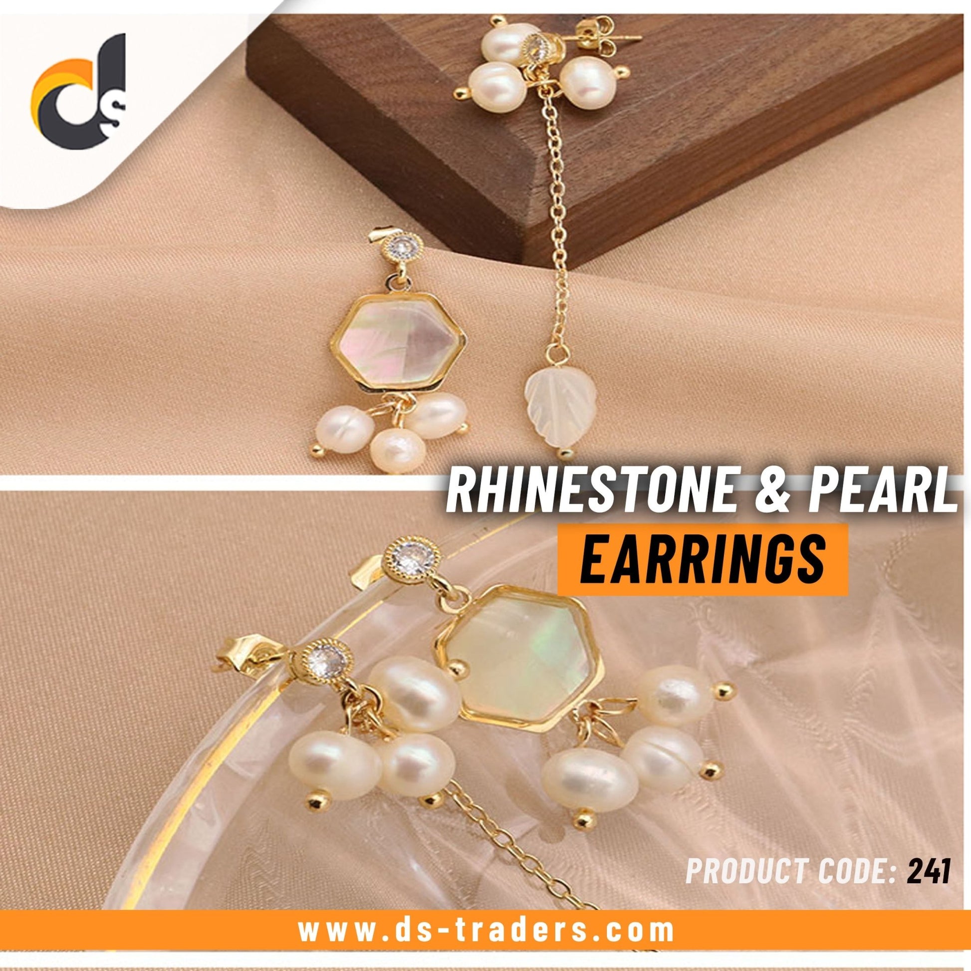 Rhinestone & Pearl Shape Earrings - DS Traders