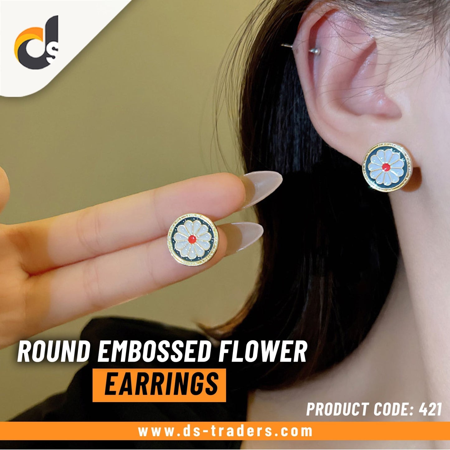 Round Embossed Flower Earrings - DS Traders