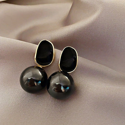 Shiny Black Ball Earrings - DS Traders