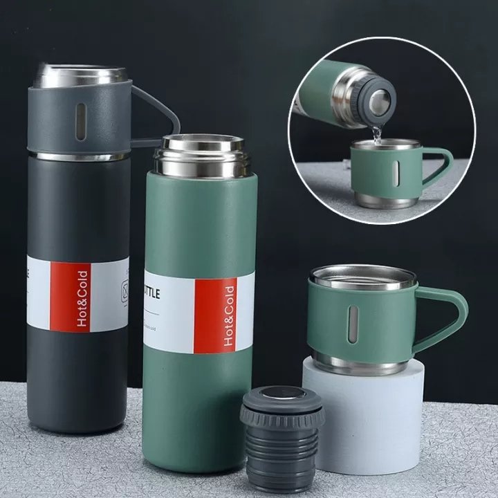 Stainless Steel Vacuum Flask Bottle Set with Cups - DS Traders