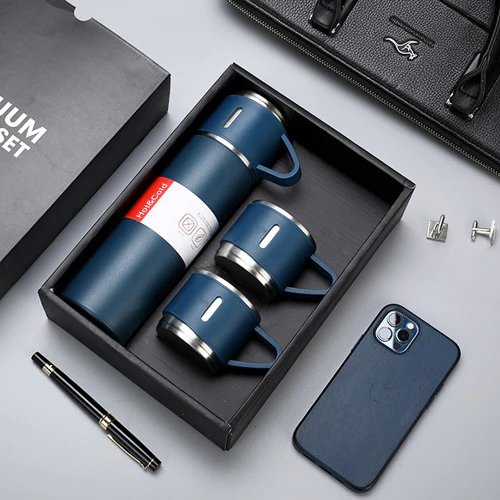 Stainless Steel Vacuum Flask Bottle Set with Cups - DS Traders