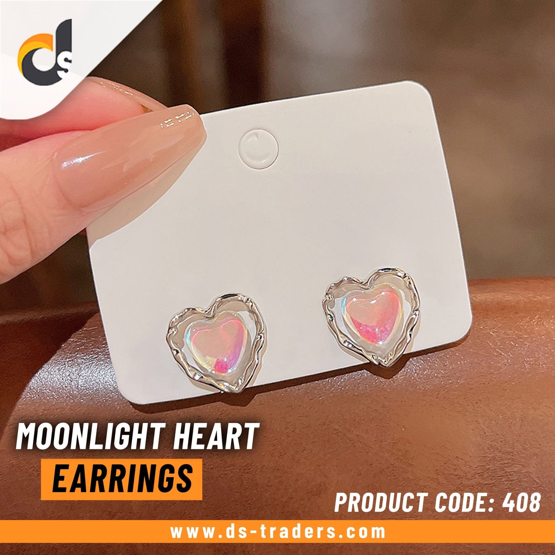 Stud Moonlight Heart Earrings - DS Traders