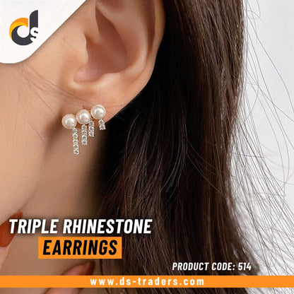 Triple Rhinestone & Pearl Earrings - DS Traders