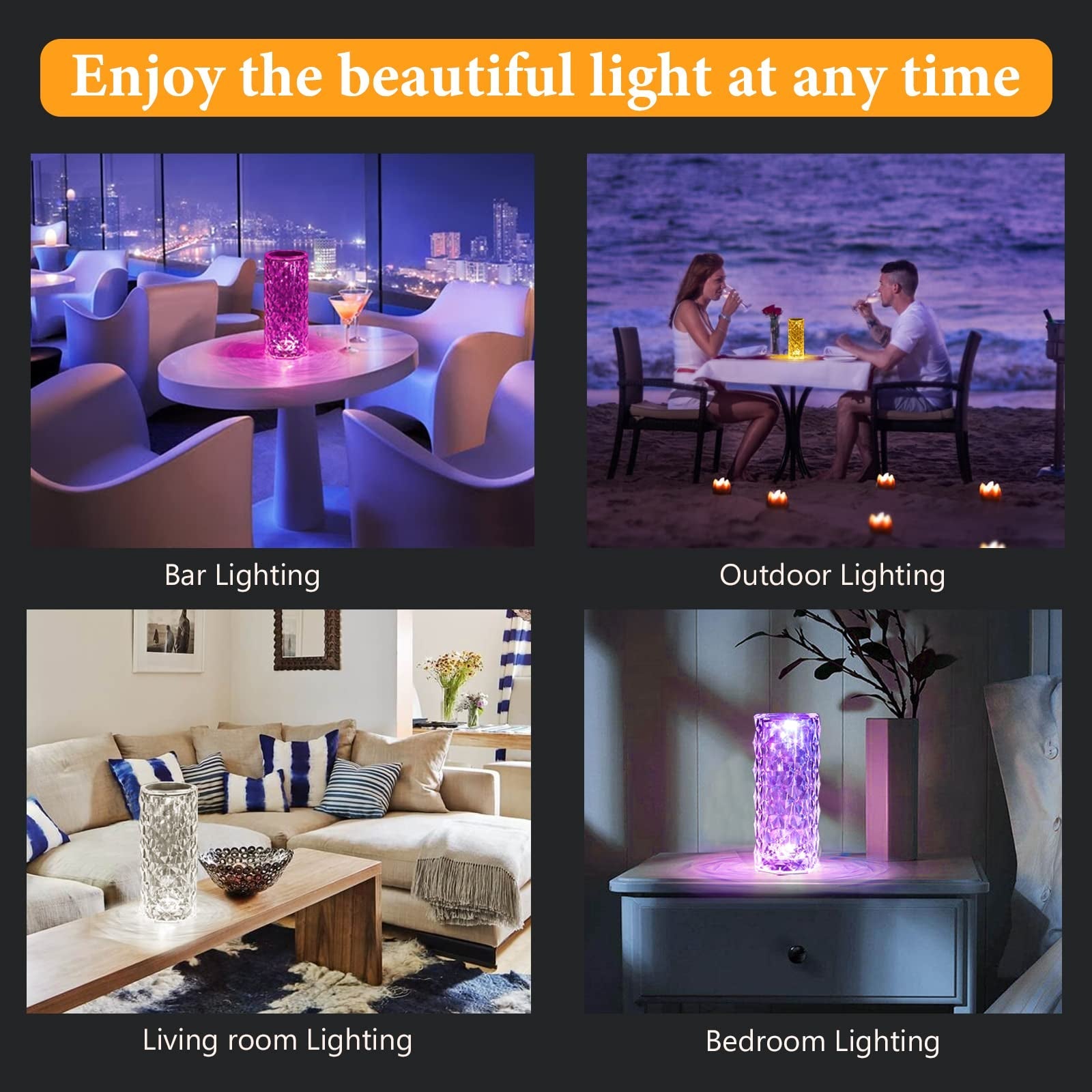 USB Charging Rose Diamond Table Lamp. - DS Traders
