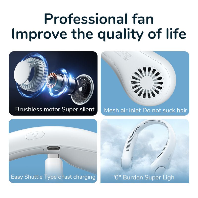 USB Rechargeable Portable Bladeless Neck Fan. - DS Traders